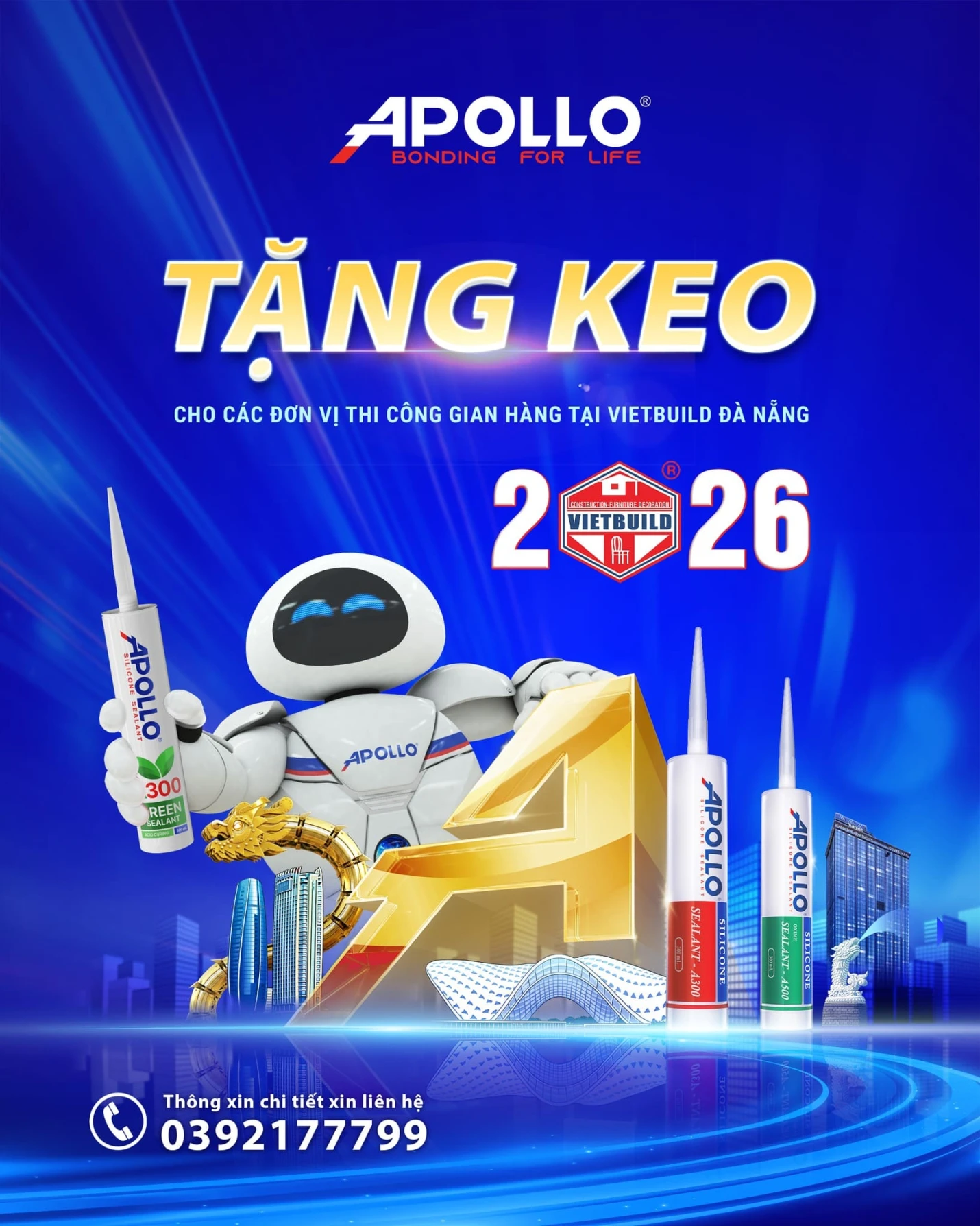 Apollo đồng hành Vietbuild Đà Nẵng 2026, tặng keo cho đơn vị thi công, nâng chuẩn chất lượng gian hàng